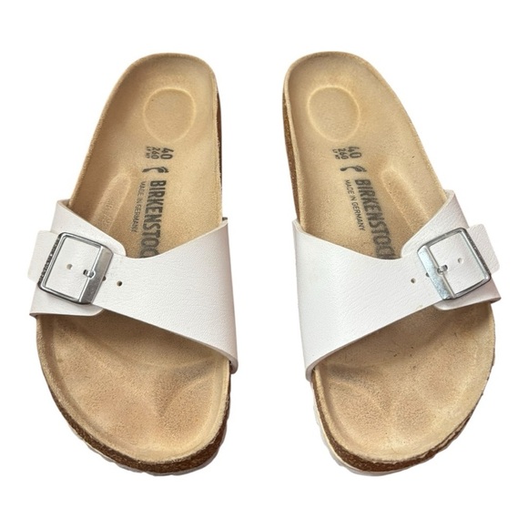 Birkenstock Madrid Birko-Flor - White Buckle Unisex L9 M7 - Picture 13 of 13